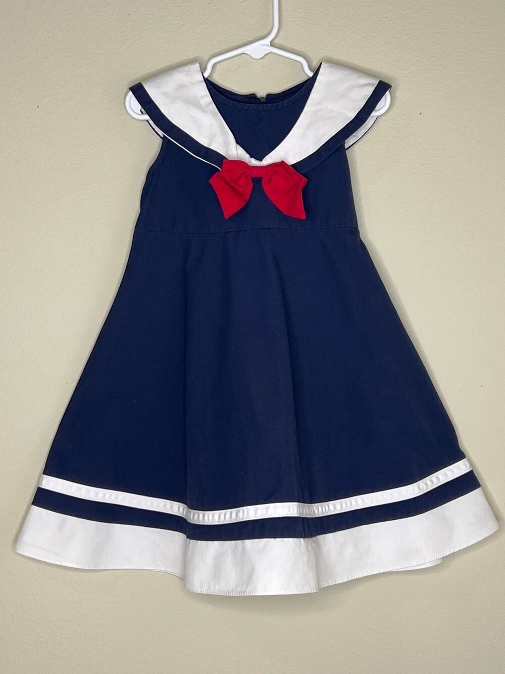 Vintage Goodlad Philadelphia Navy Nautical Sailor Dress Red Bow 4T